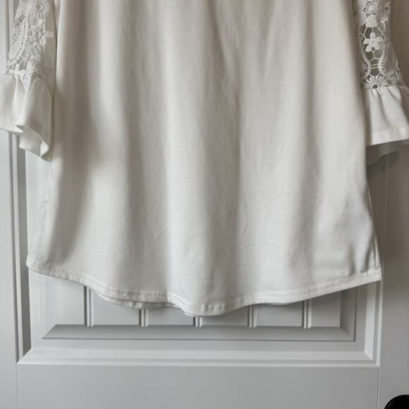 Ivory Cottagecore Boho Crochet Lace Bell Sleeve Top Women M - Picture 8 of 9
